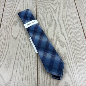 508 - Calvin Klein Tie Blue Plaid CK21100175 Silk Blend MSRP $69.50